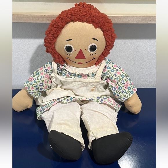 Raggedy Ann Doll Musical Plush 15.5” Fabric Red Yarn Hair Folk Rag Vintage 60s